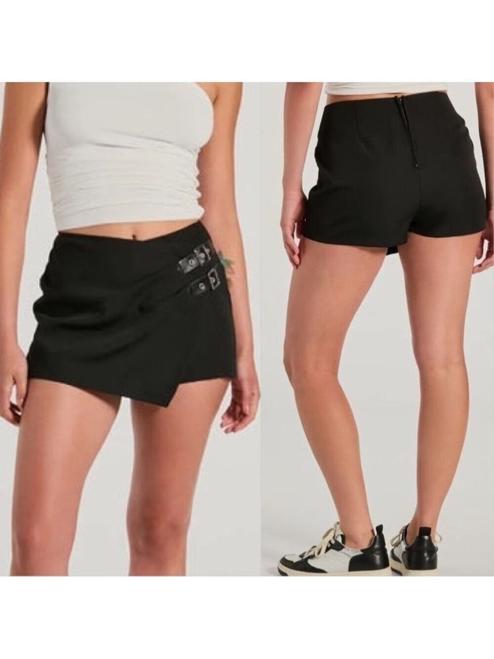 NEW Windsor Adventuring Cutie Buckle Wrap Mini Skort Shorts Black